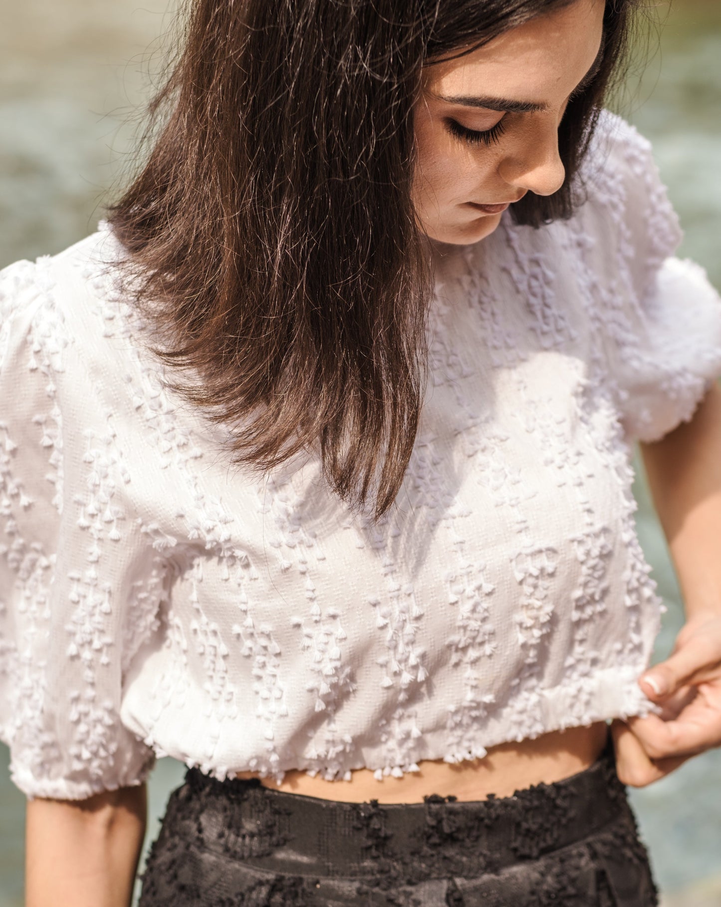 Olive top in tenun