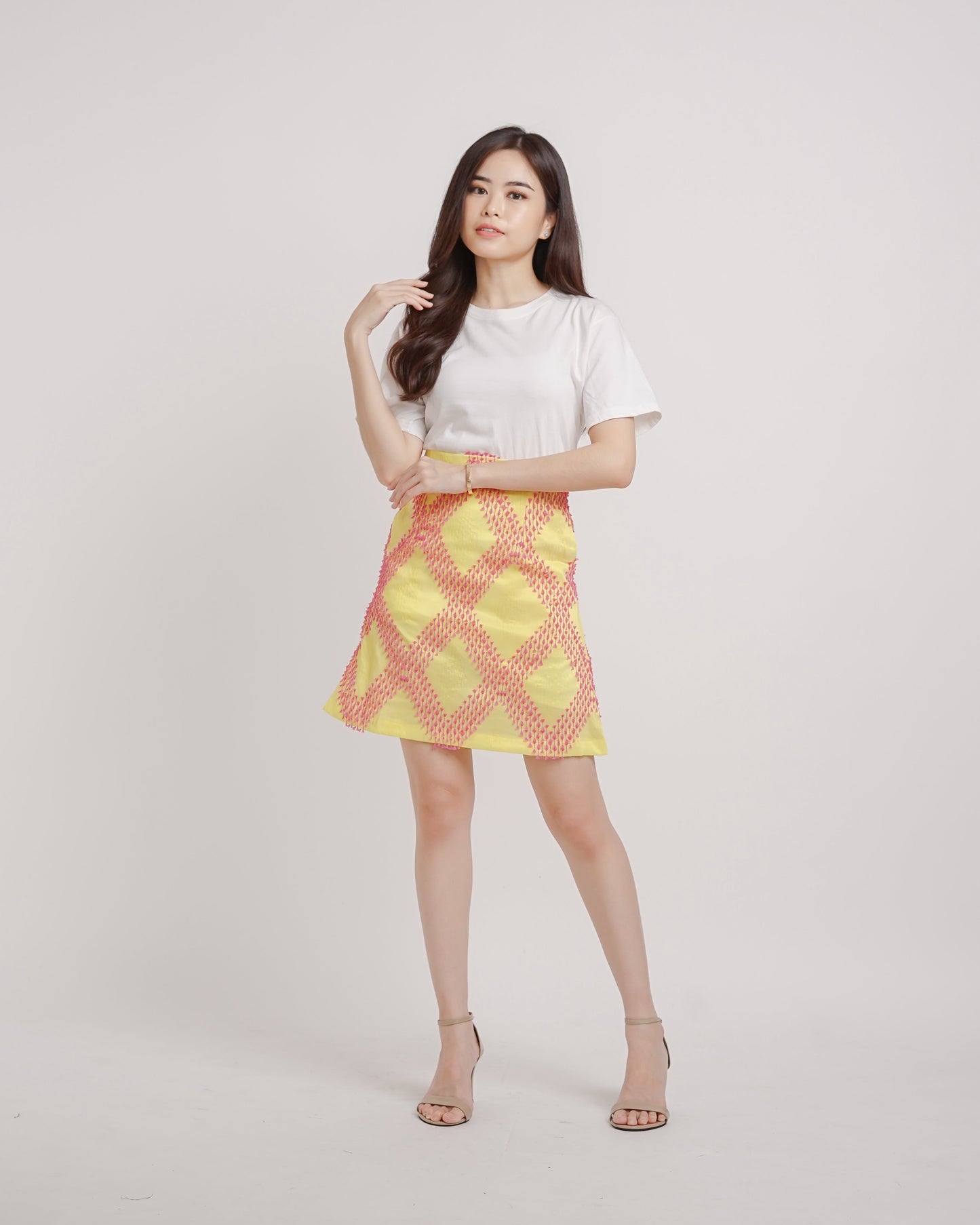 Emilie tenun mini skirt yellow pink