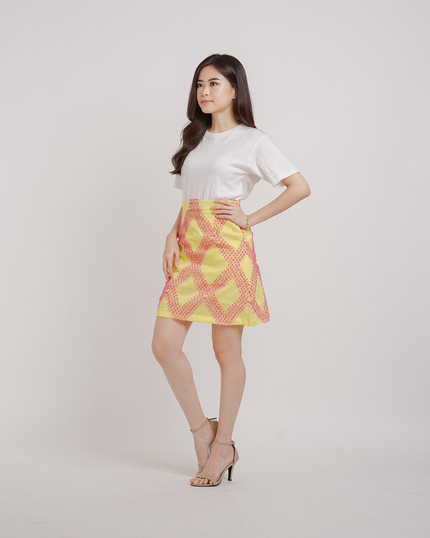 Emilie tenun mini skirt yellow pink