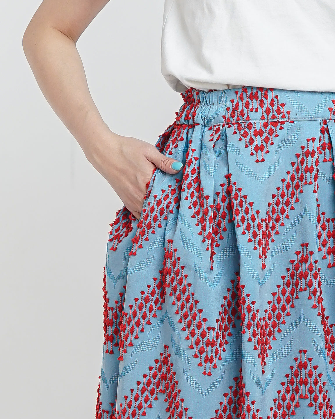 Vivienne A-Line tenun skirt blue red