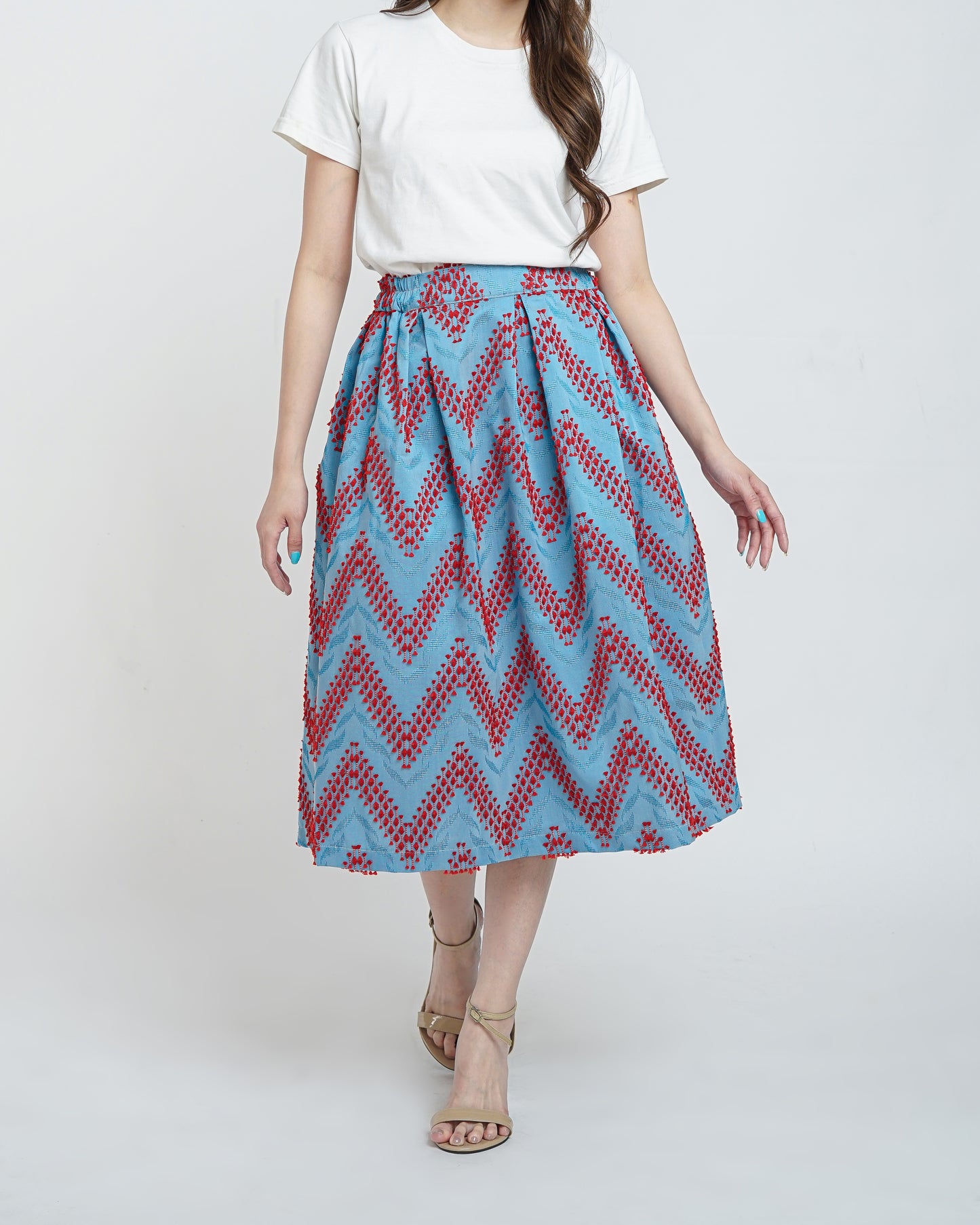 Vivienne A-Line tenun skirt blue red