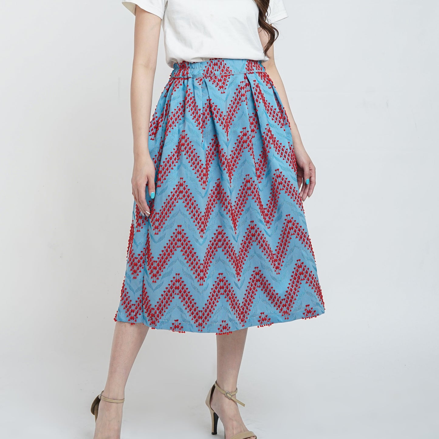 Vivienne A-Line tenun skirt blue red