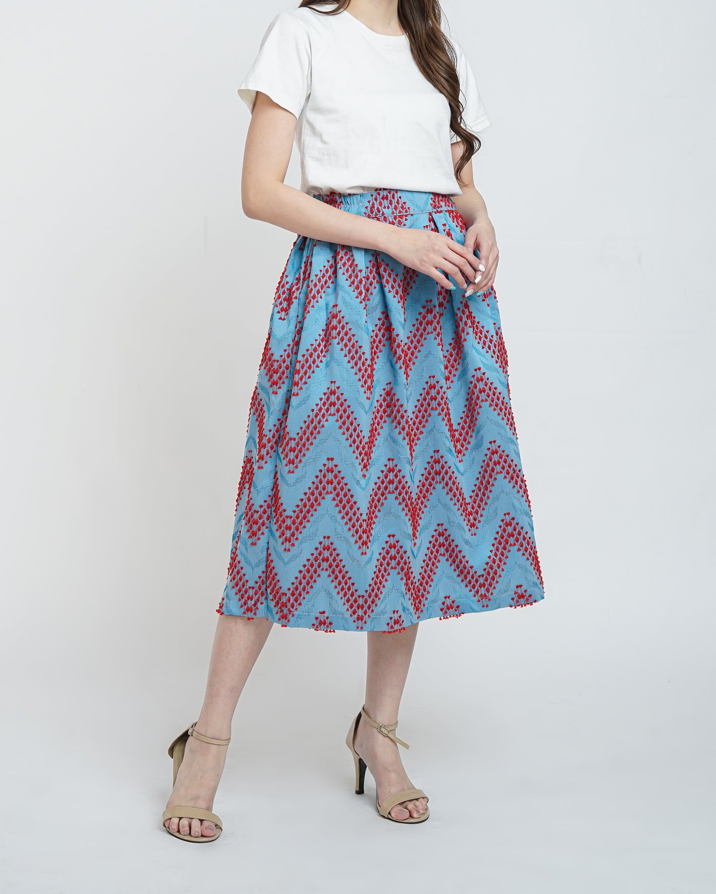 Vivienne A-Line tenun skirt blue red