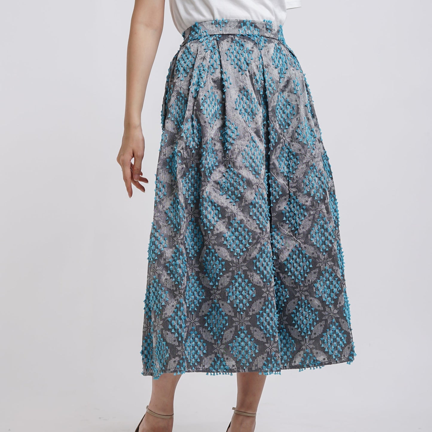 Vivienne A-Line tenun skirt grey blue