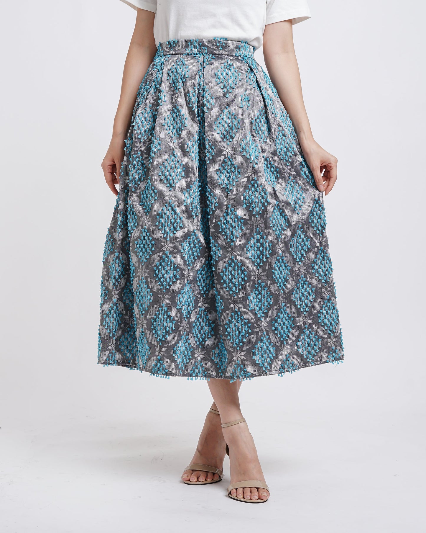 Vivienne A-Line tenun skirt grey blue