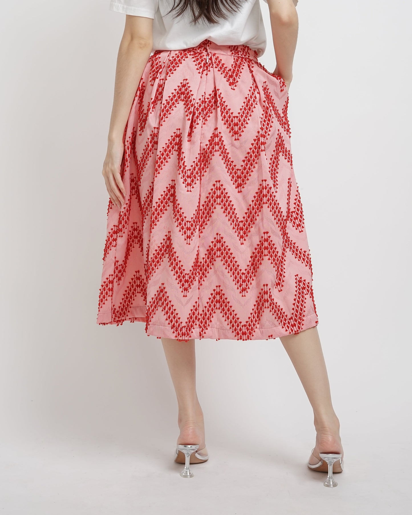Vivienne A-Line tenun skirt pink red