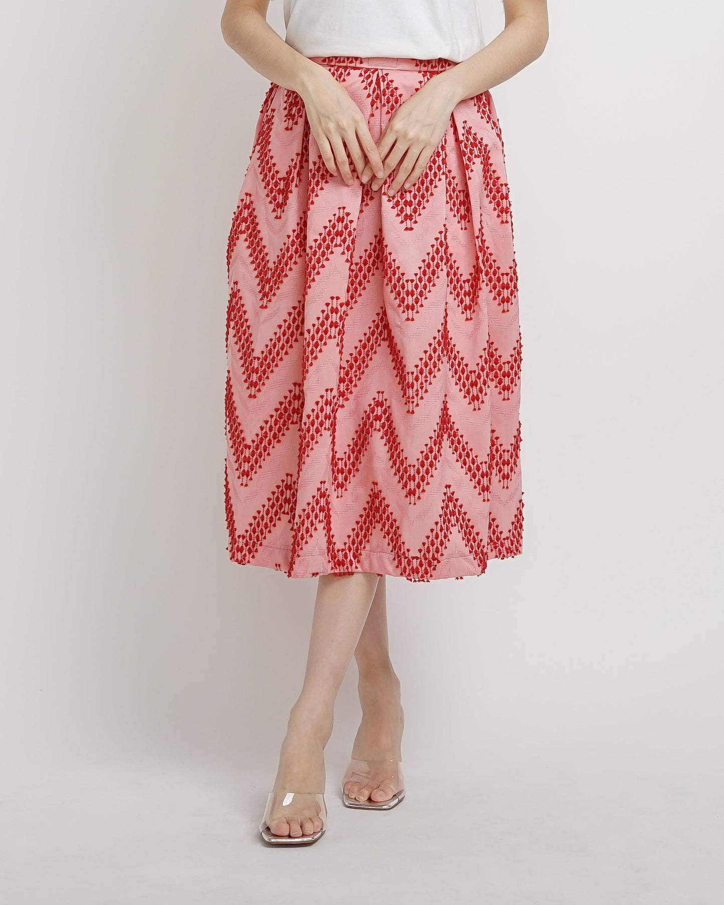 Vivienne A-Line tenun skirt pink red
