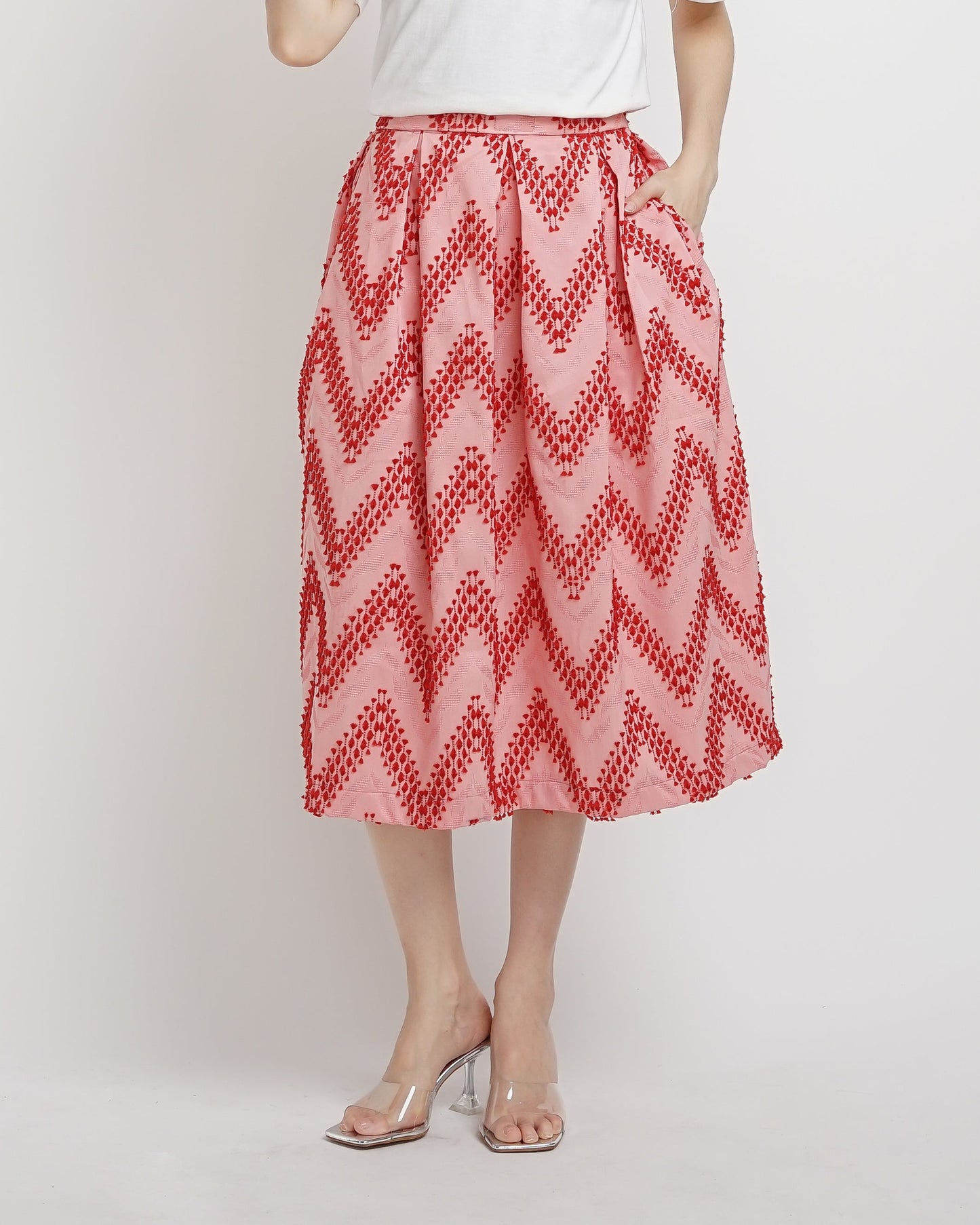 Vivienne A-Line tenun skirt pink red