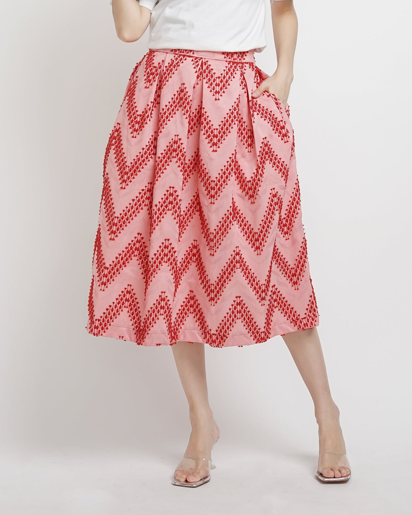 Vivienne A-Line tenun skirt pink red