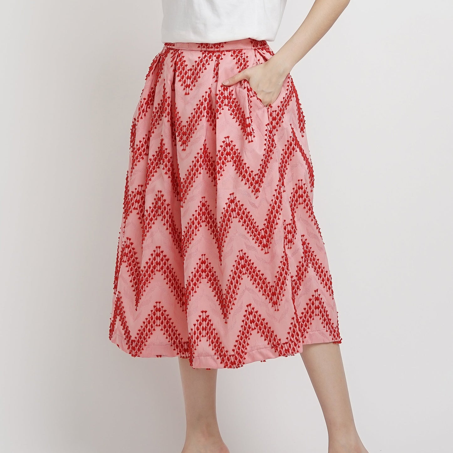 Vivienne A-Line tenun skirt pink red