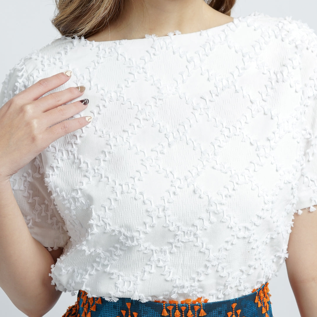 Devina boat neck top in tenun