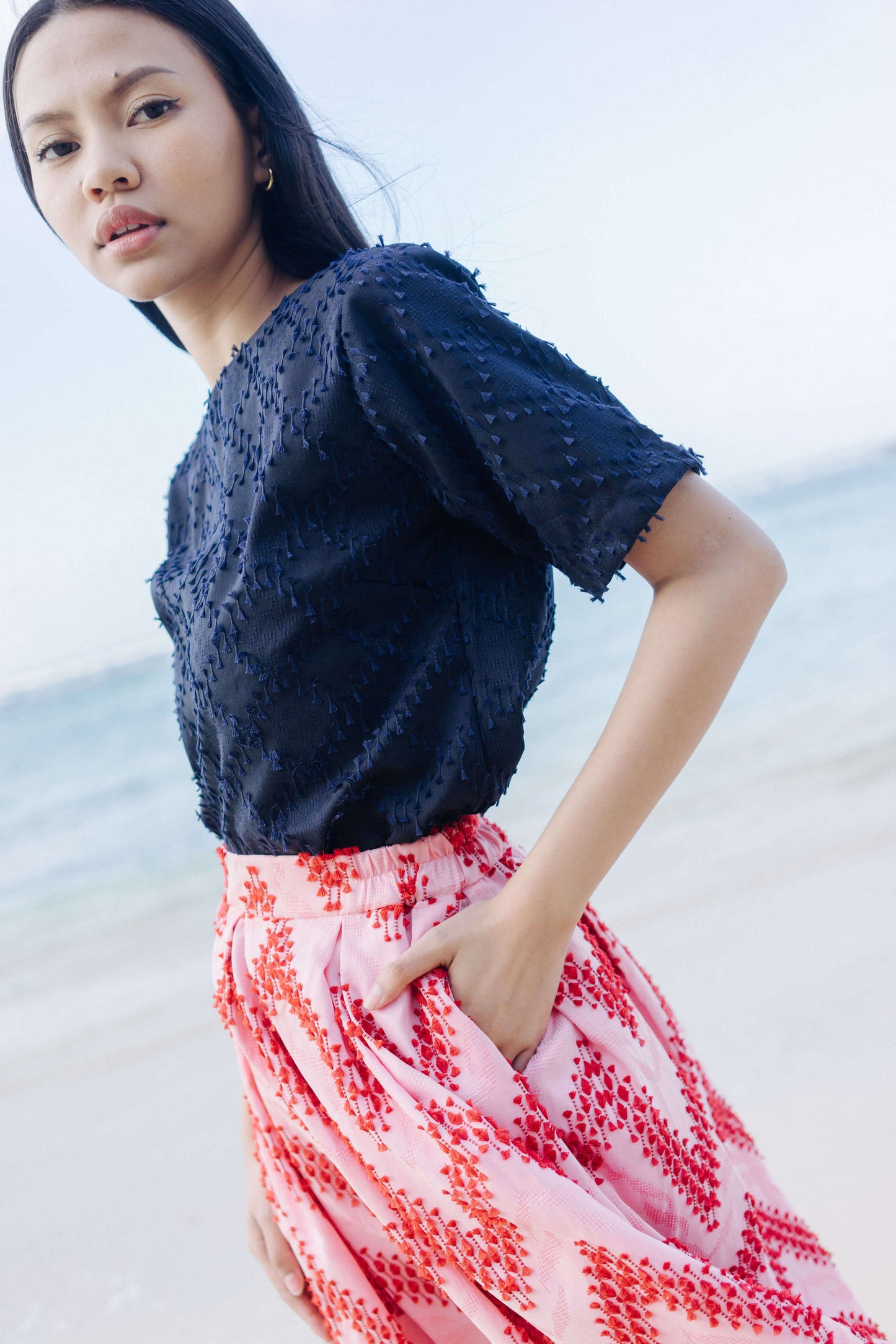 Devina boat neck top in tenun