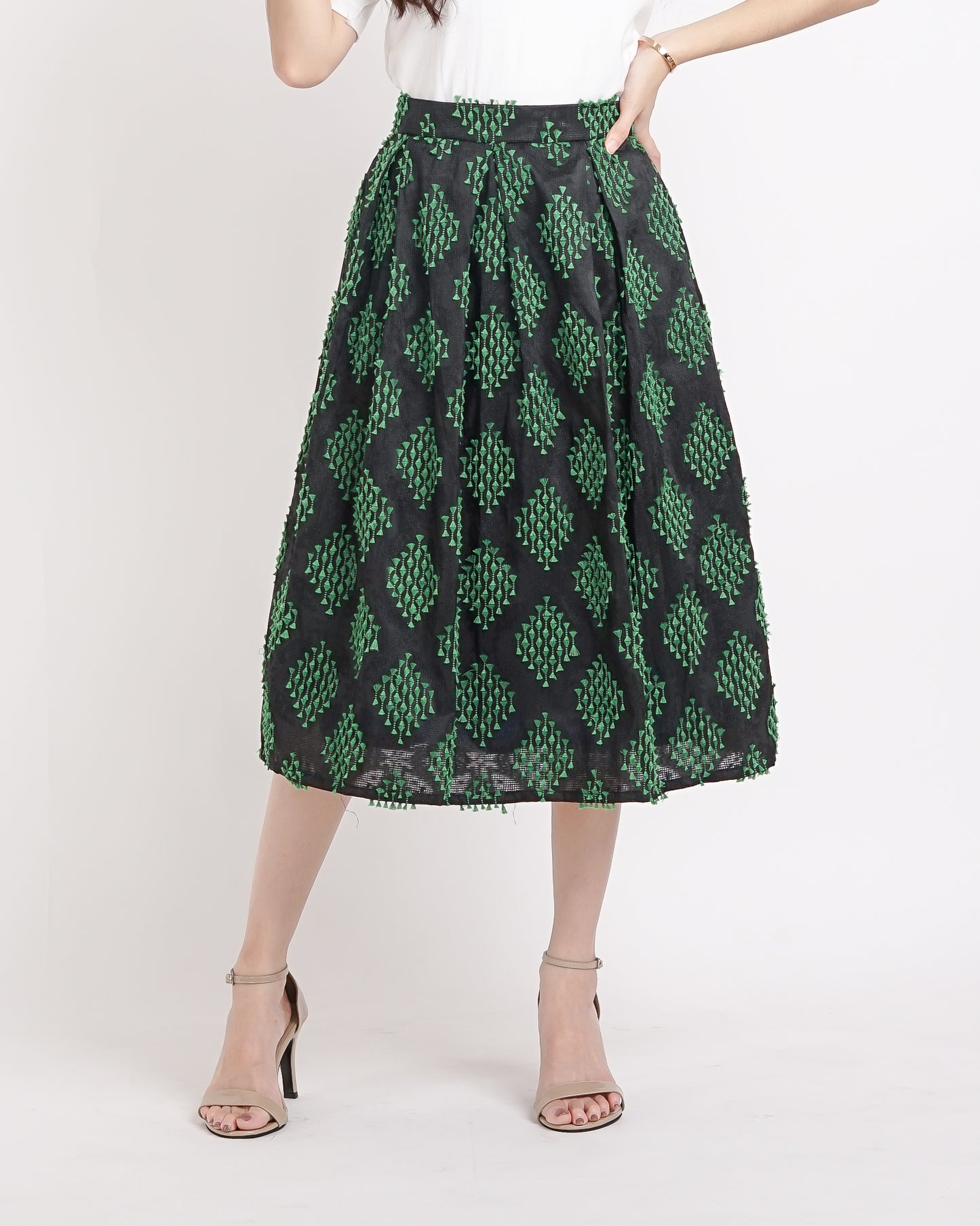Vivienne A-Line tenun skirt black moss