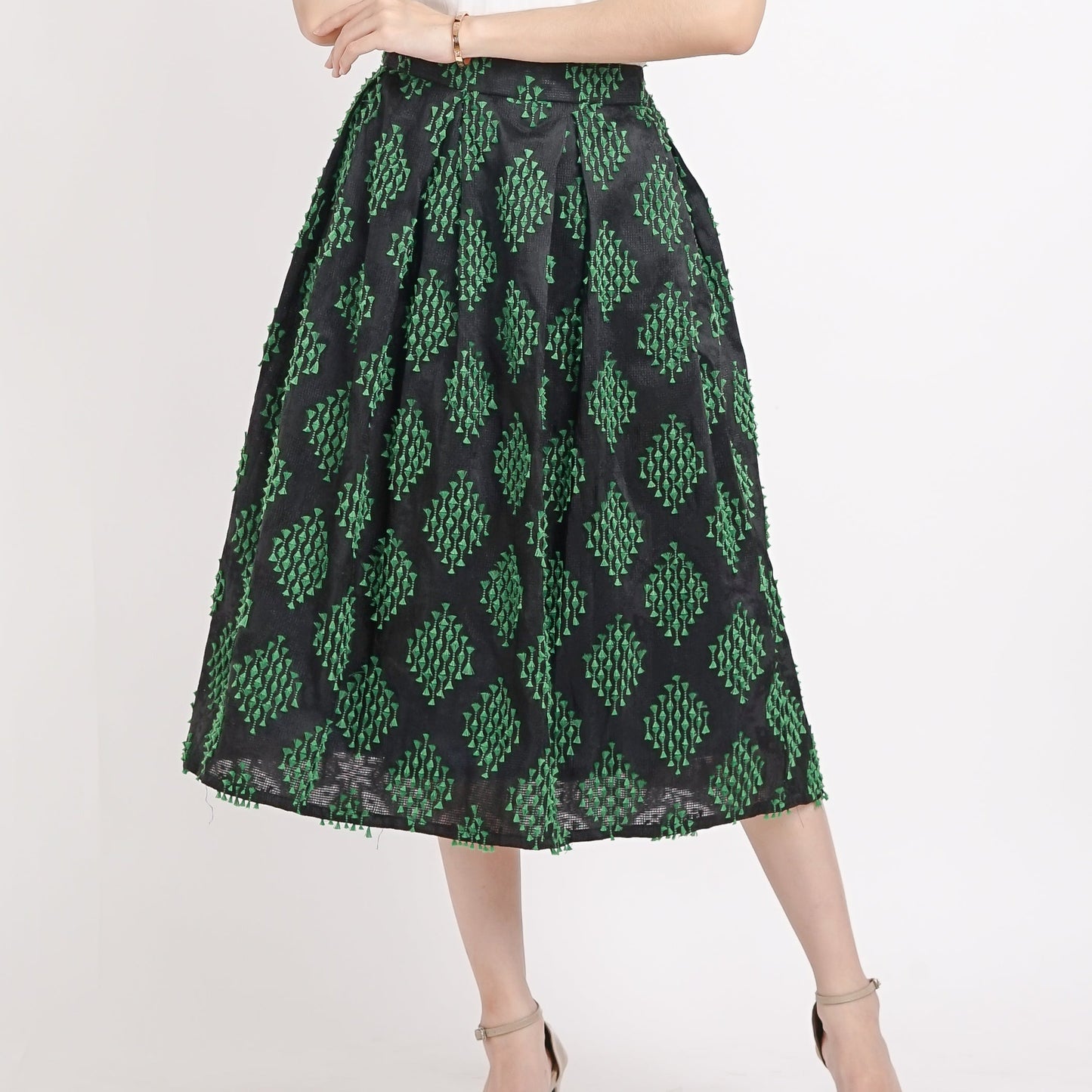 Vivienne A-Line tenun skirt black moss