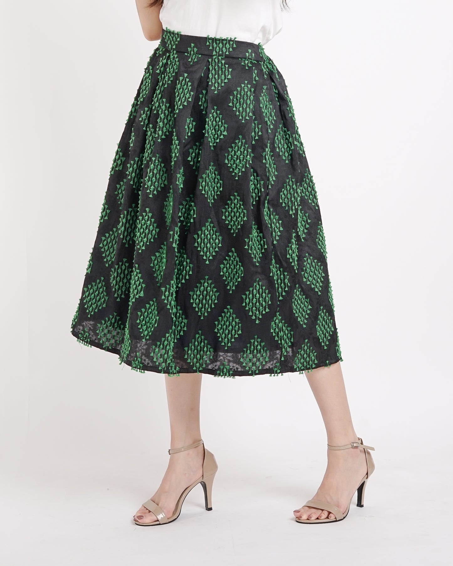Vivienne A-Line tenun skirt black moss