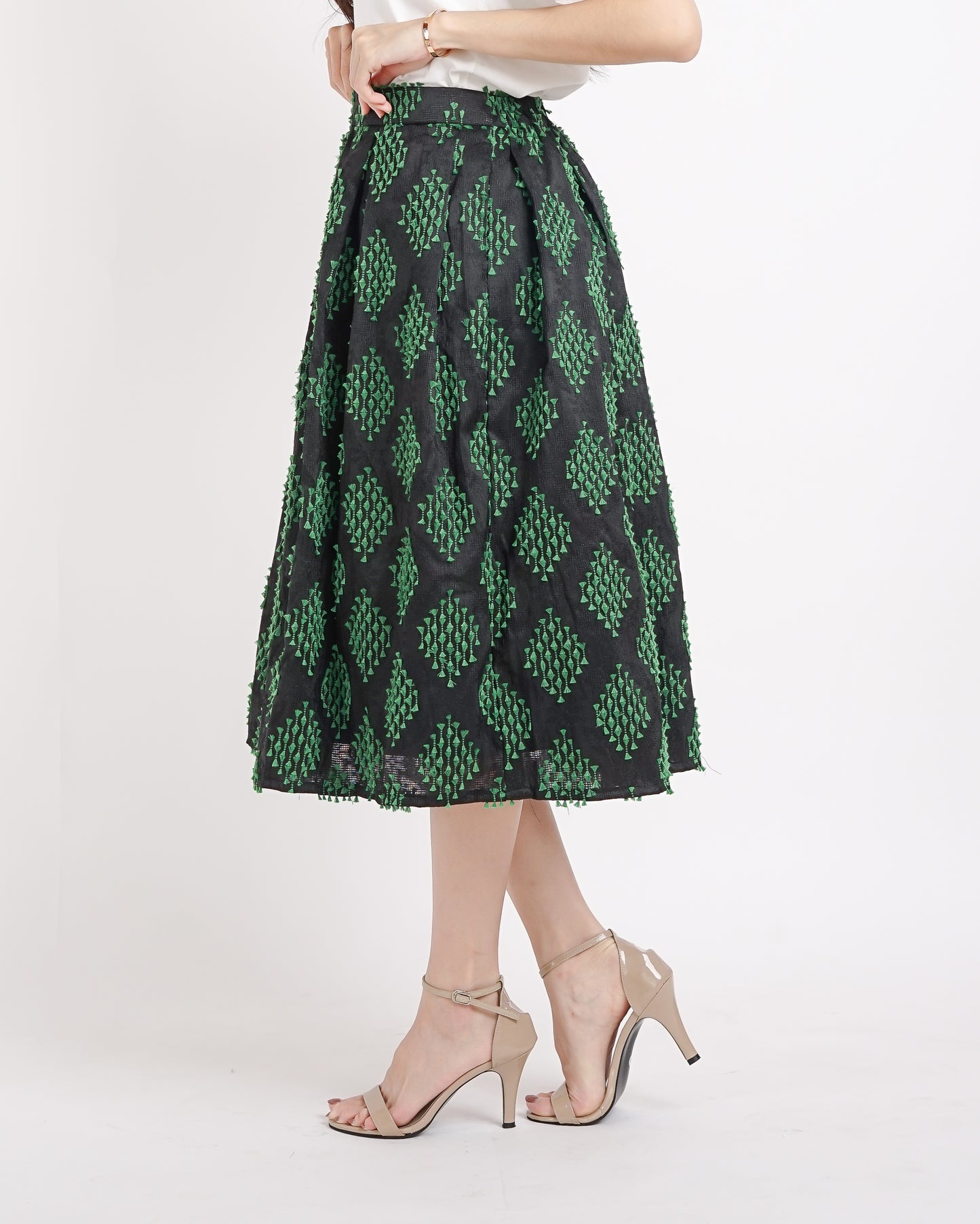 Vivienne A-Line tenun skirt black moss
