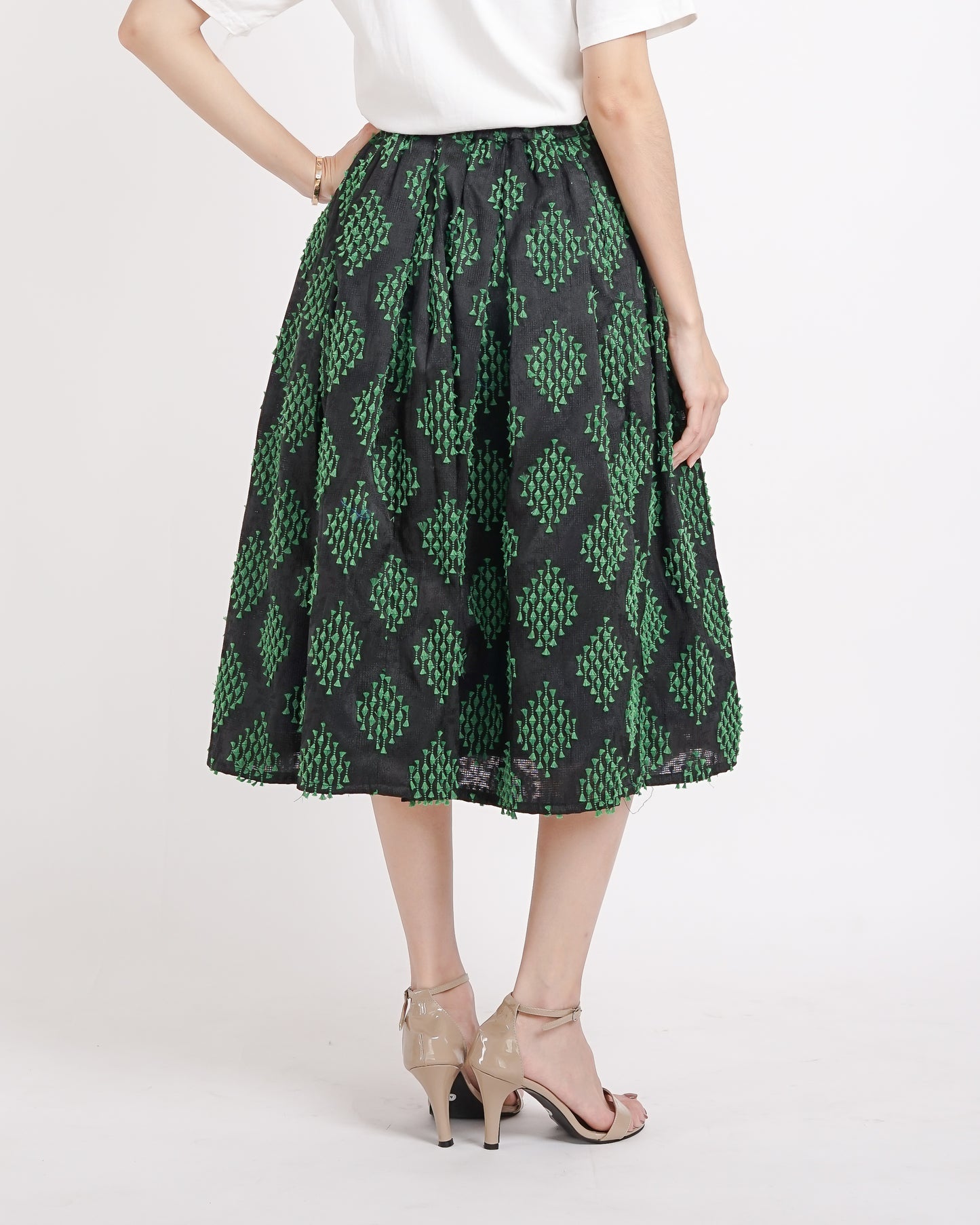 Vivienne A-Line tenun skirt black moss