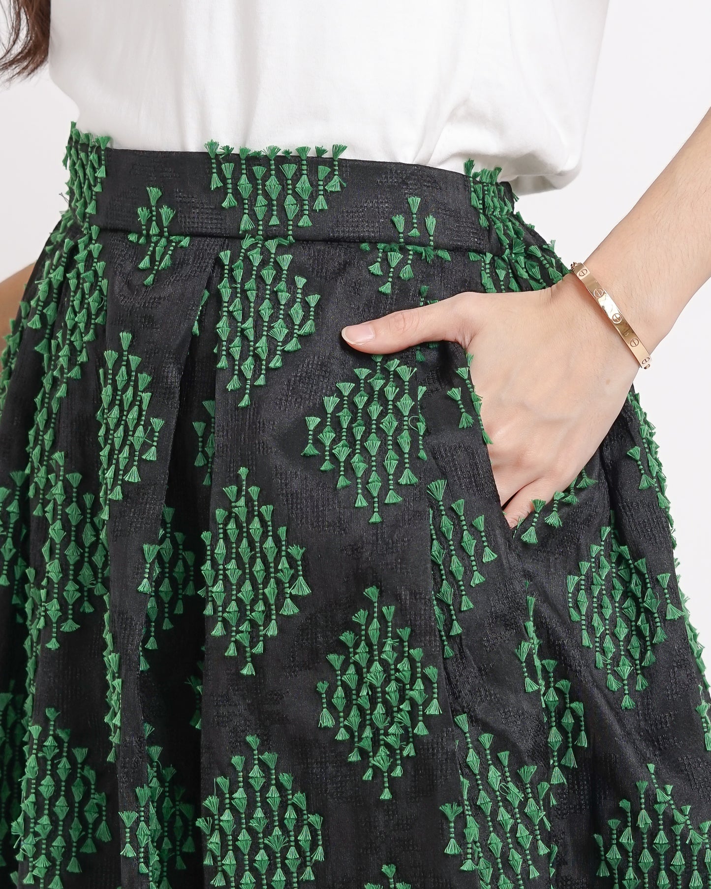 Vivienne A-Line tenun skirt black moss