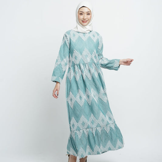 Raya tenun maxi dress green white