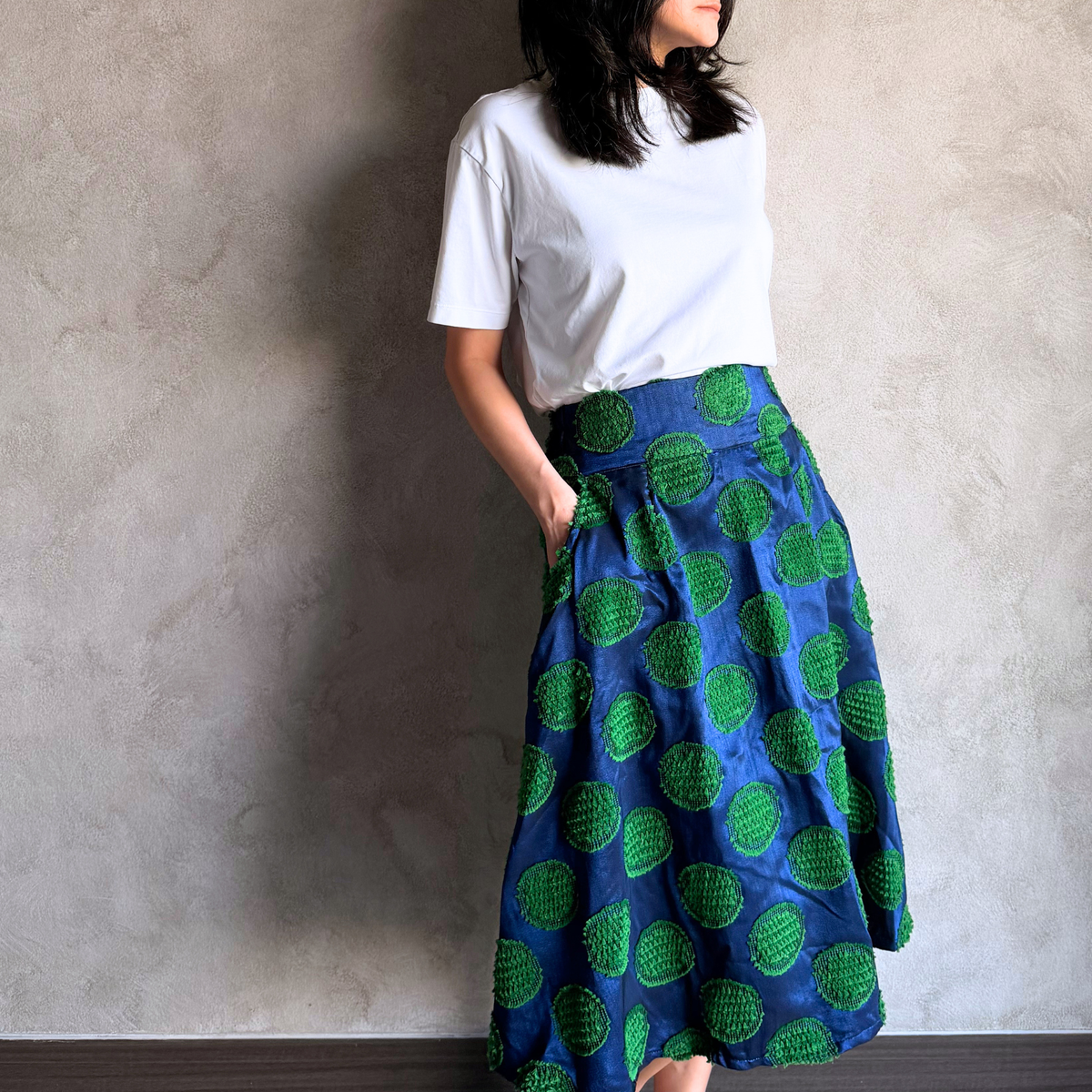Lydia high-waisted skirt in tenun polka dot