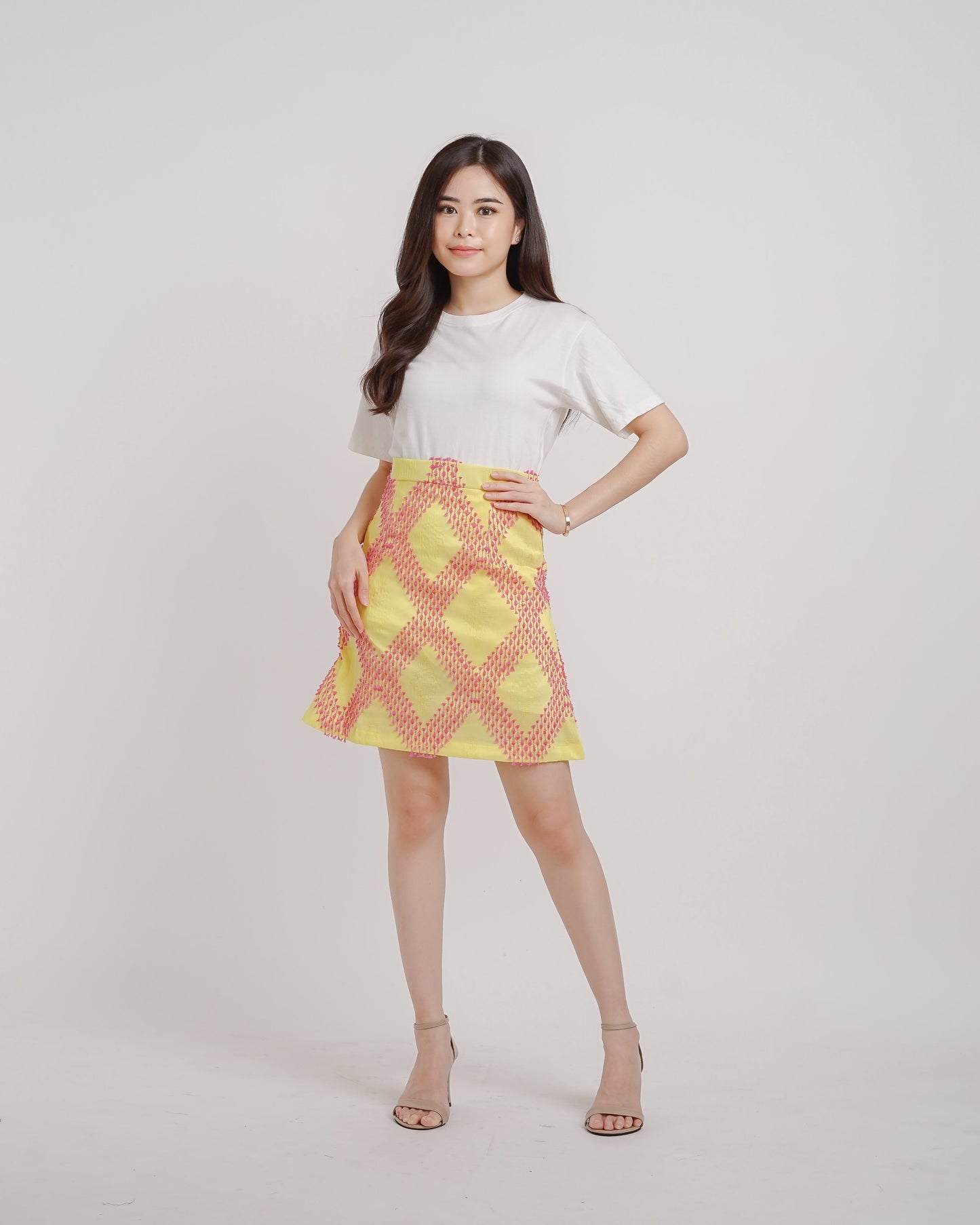Emilie tenun mini skirt yellow pink