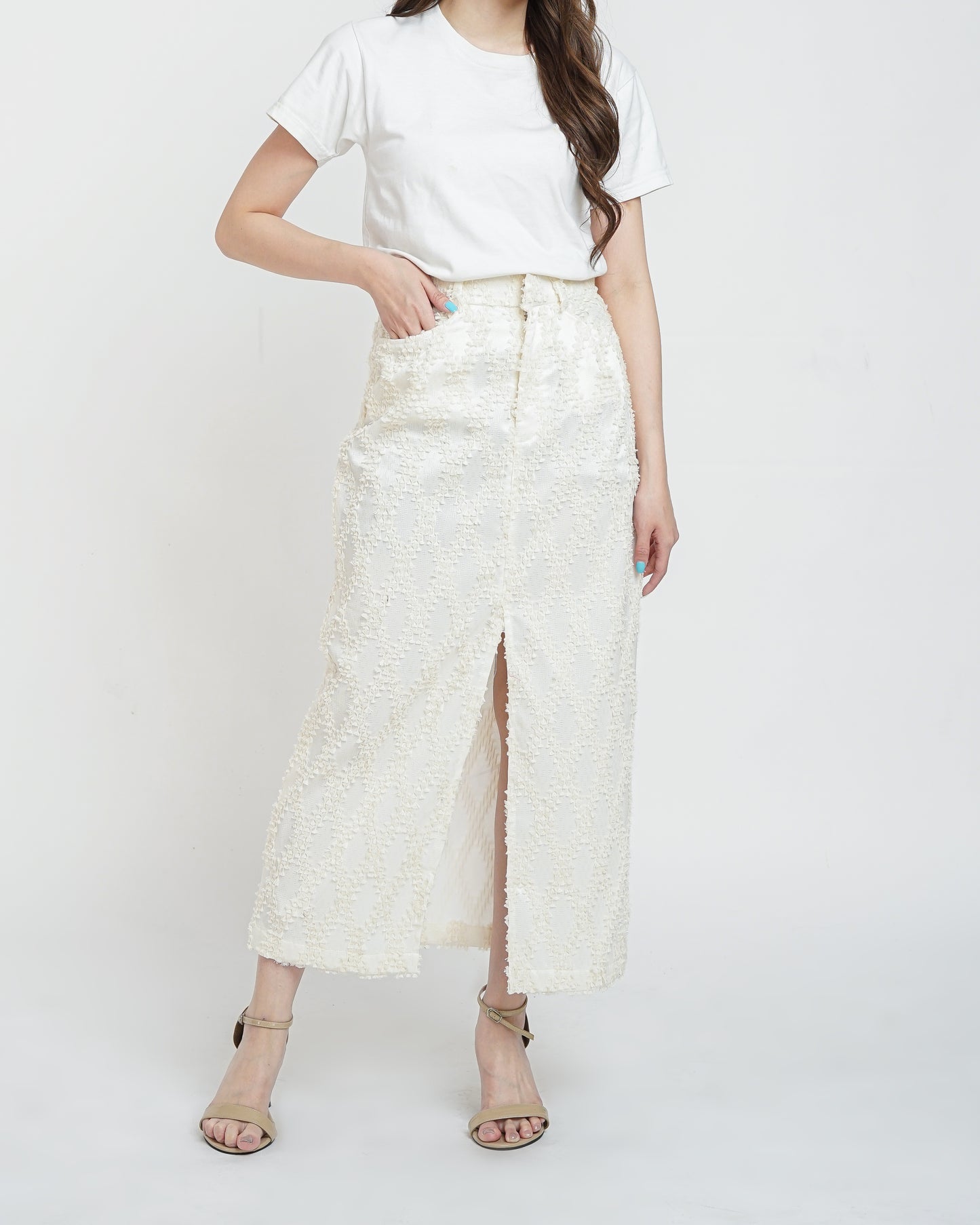 May tenun pencil skirt maxi white