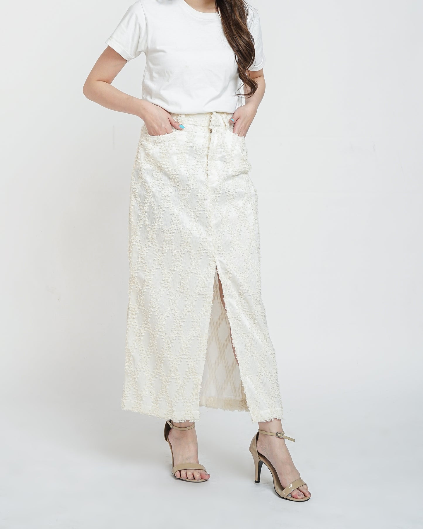 May tenun pencil skirt maxi white