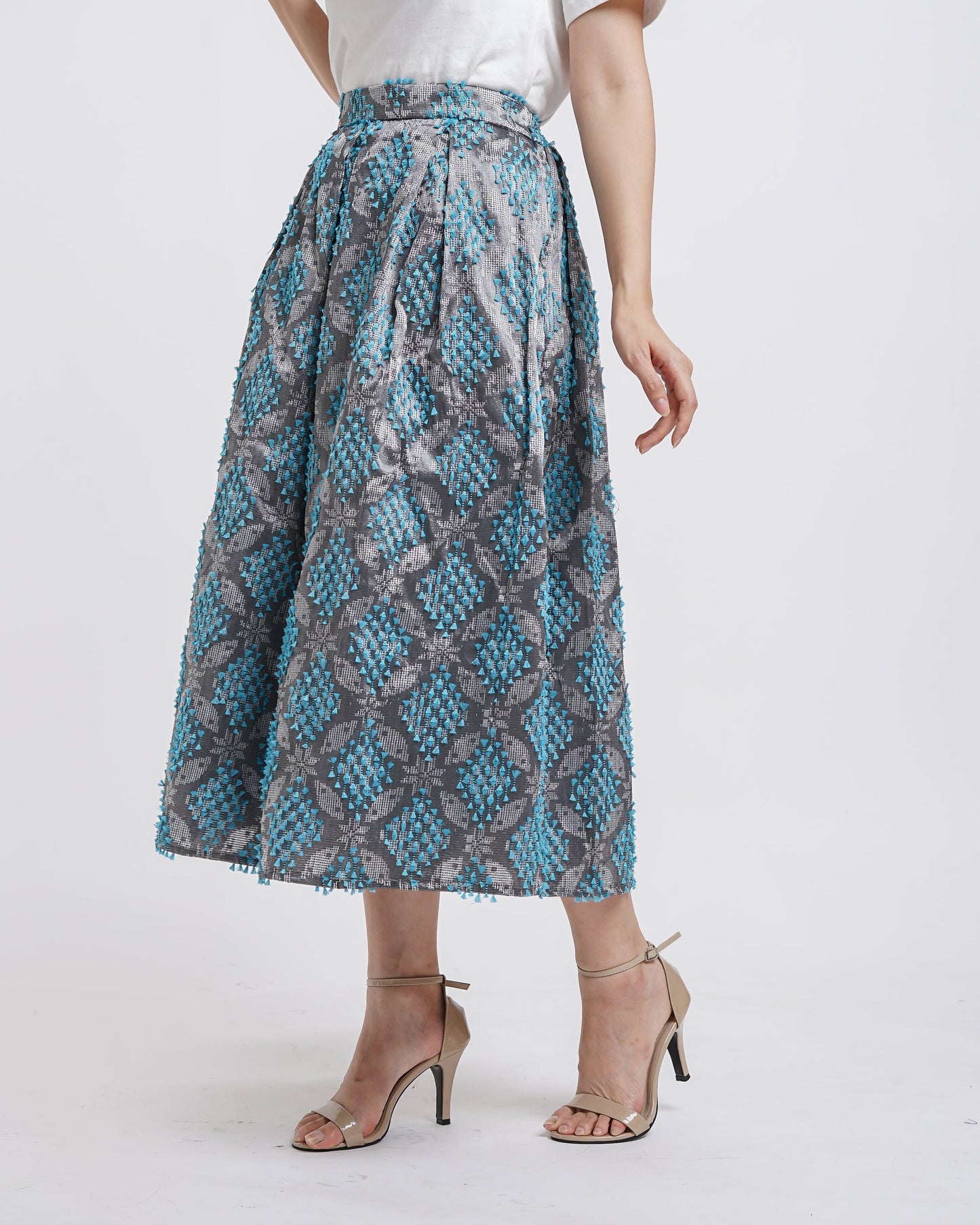 Vivienne A-Line tenun skirt grey blue