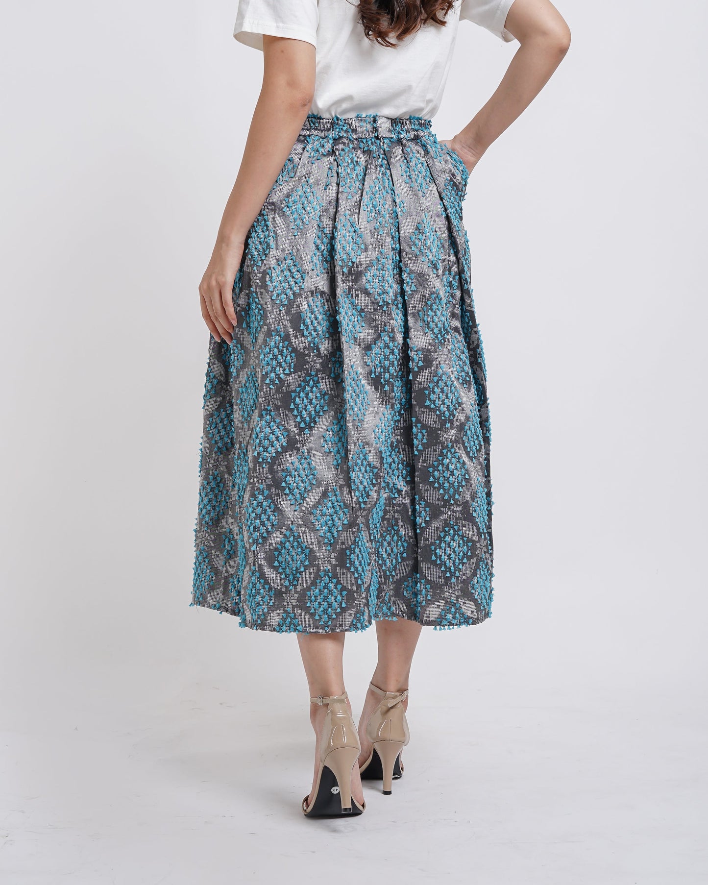 Vivienne A-Line tenun skirt grey blue