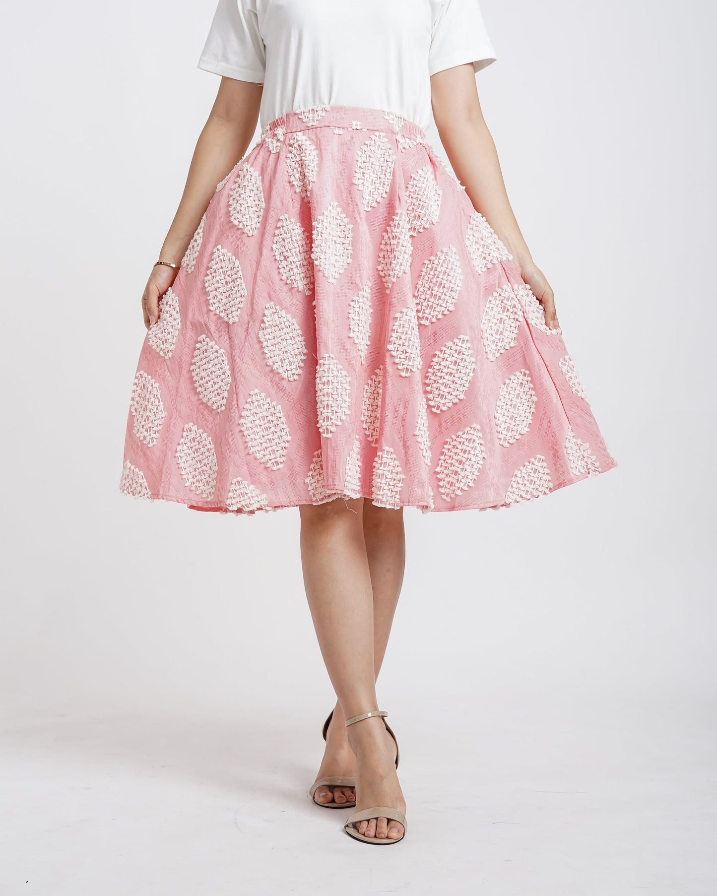 Vivienne A-Line tenun skirt pink white