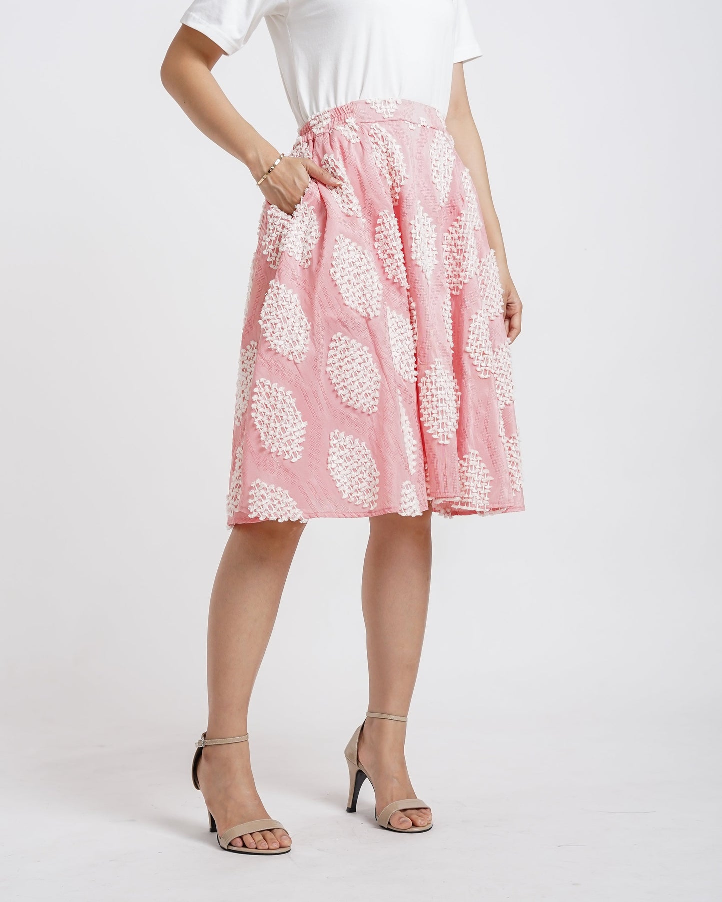 Vivienne A-Line tenun skirt pink white