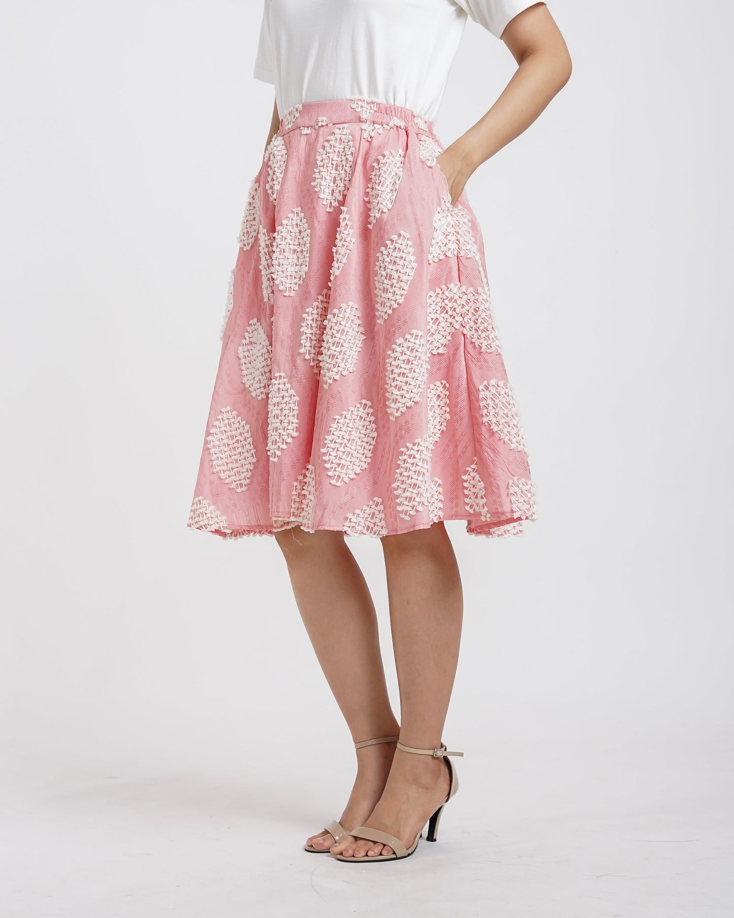 Vivienne A-Line tenun skirt pink white