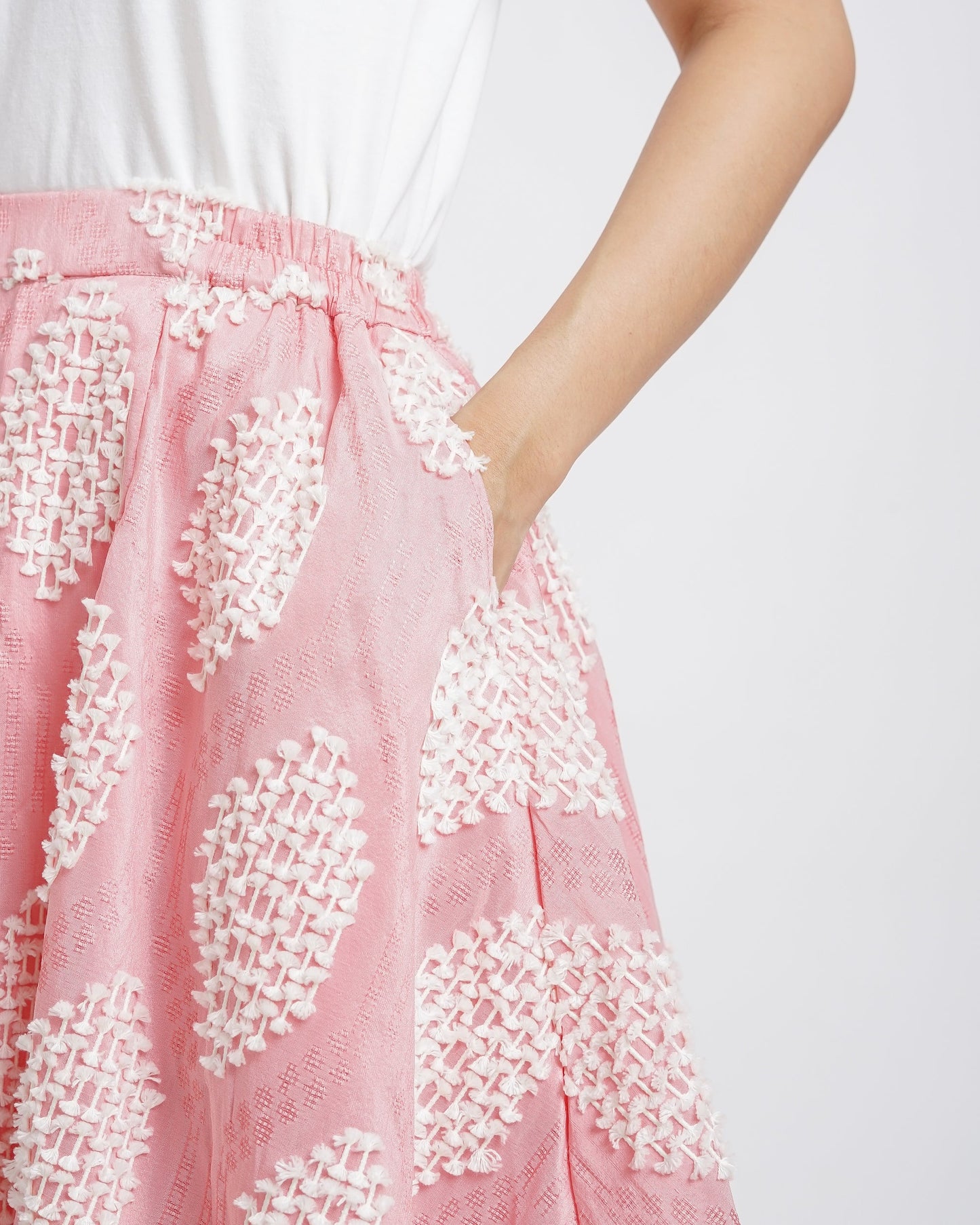 Vivienne A-Line tenun skirt pink white