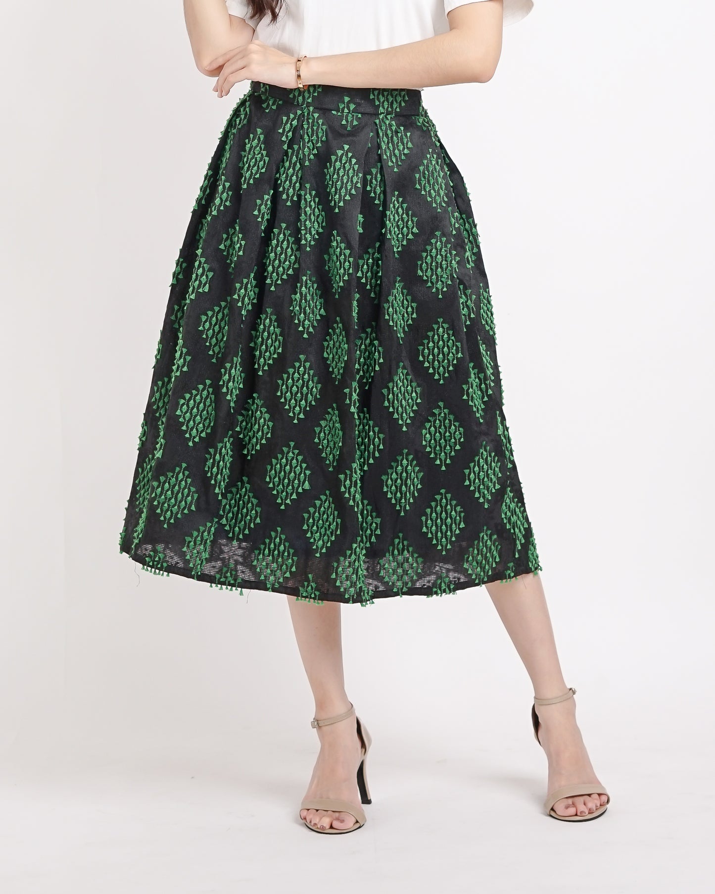 Vivienne A-Line tenun skirt black moss