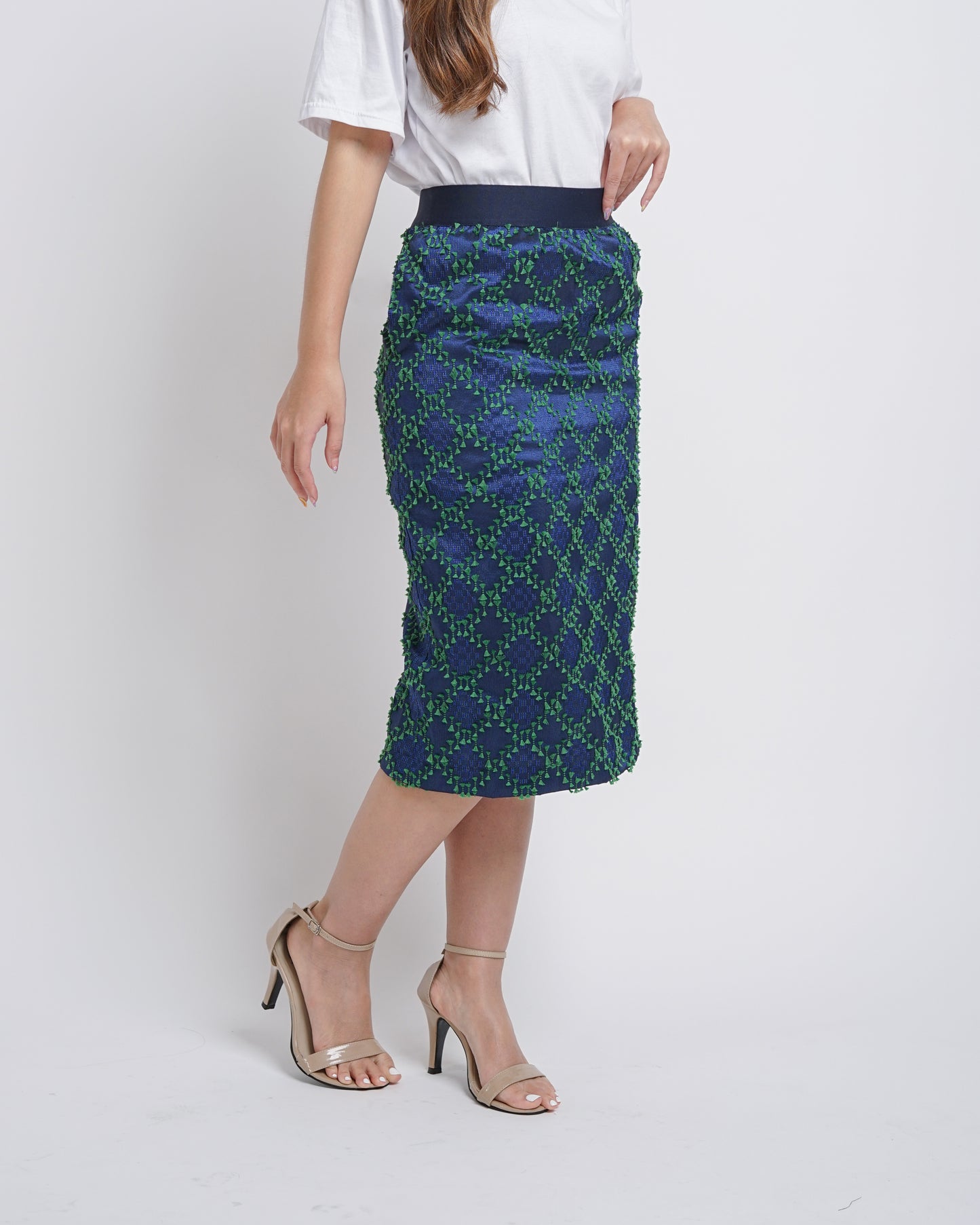 Birgitta tenun pencil skirt blue green