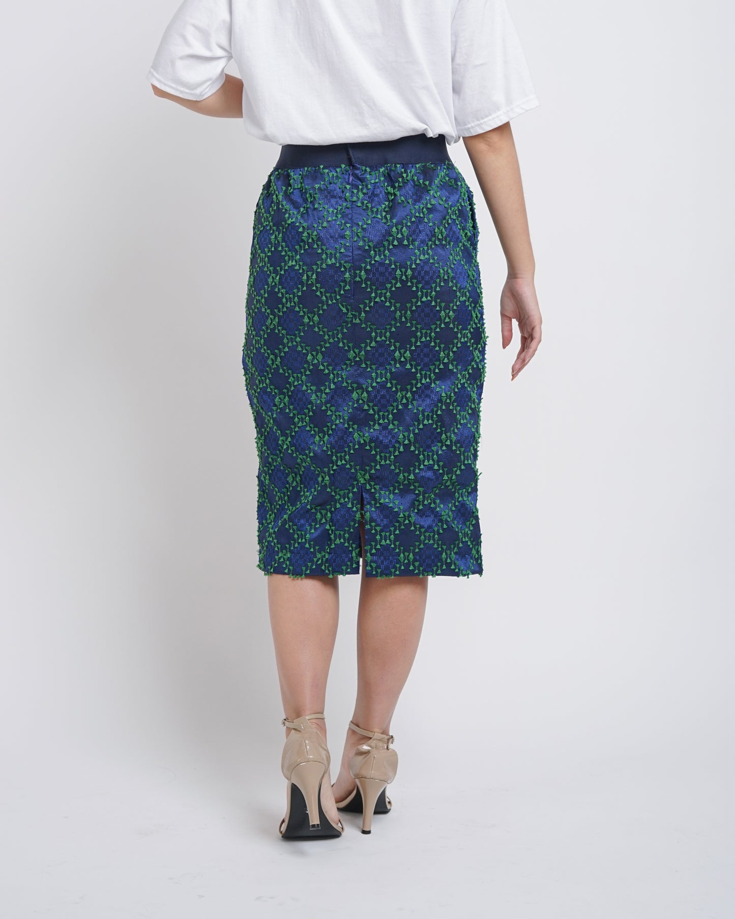 Birgitta tenun pencil skirt blue green